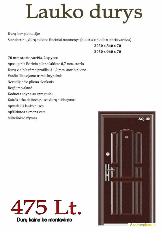 Parduodame buto,lauko, sandėlio duris