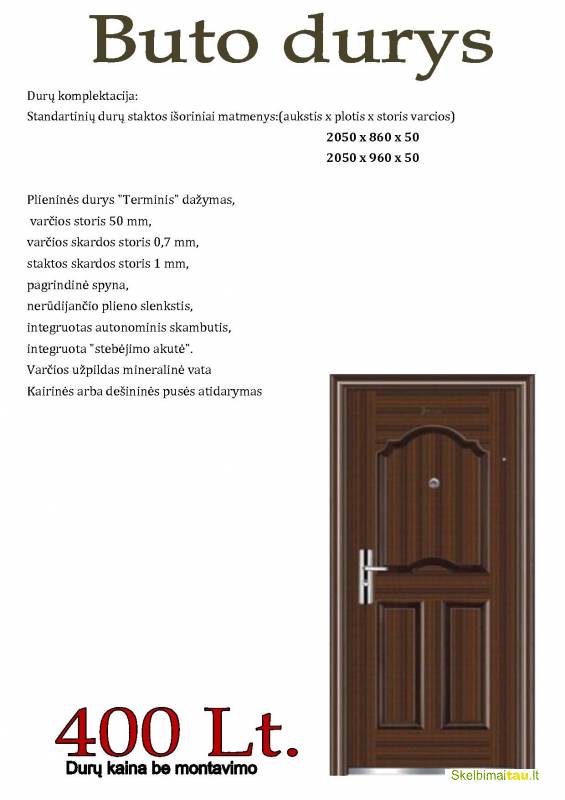 Parduodame buto,lauko, sandėlio duris