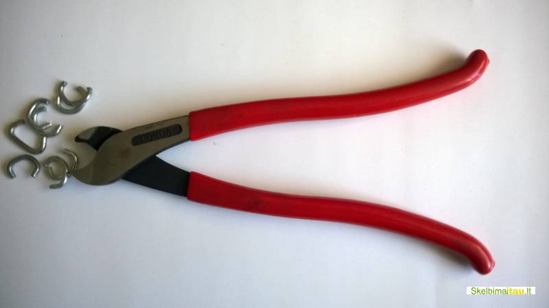 Skobos tinklo prikalimui,viela ,vielos itempejai,įrankiai